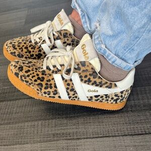 Gola Leopard Pattern Sneakers with White Stripes